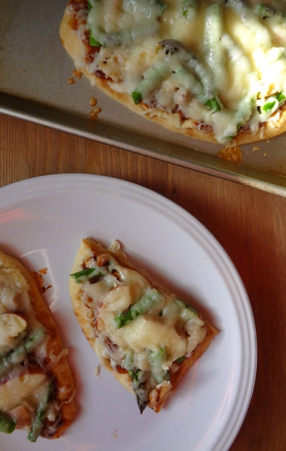 BBQ Chicken, Asparagus, and Apple Naan Pizzas