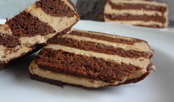 Chocolate peanut butter layer torte